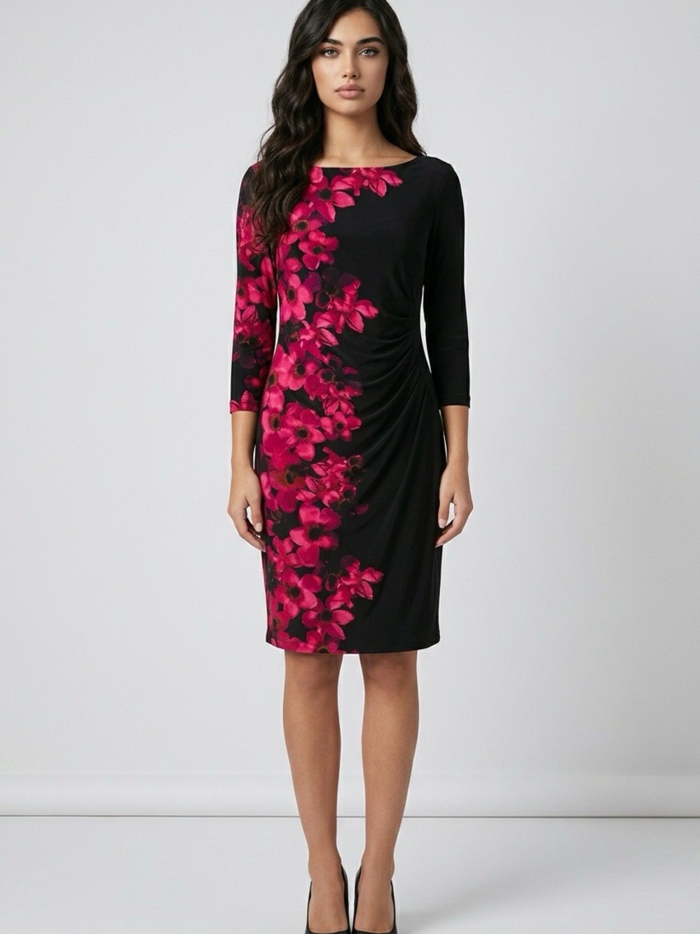 Lauren Ralph Lauren Black Dress with Pink Floral Side Print